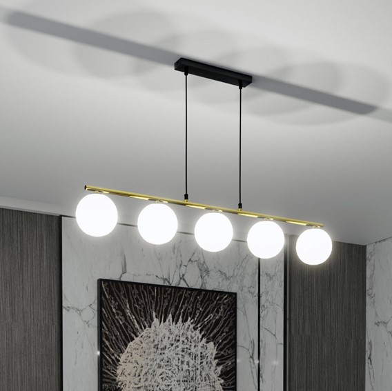 Lampa Wisząca ALLORA 5 Czarny/Opal