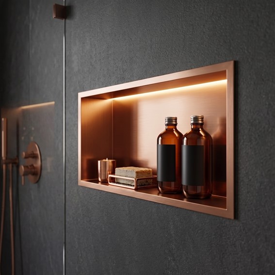 Półka Łazienkowa Wnękowa LED 30x60cm Miedź Szczotkowana