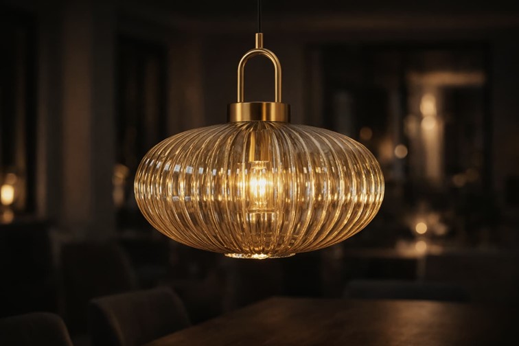 Lampa Wisząca AKARI K-5855 Czarny/Bursztynowy