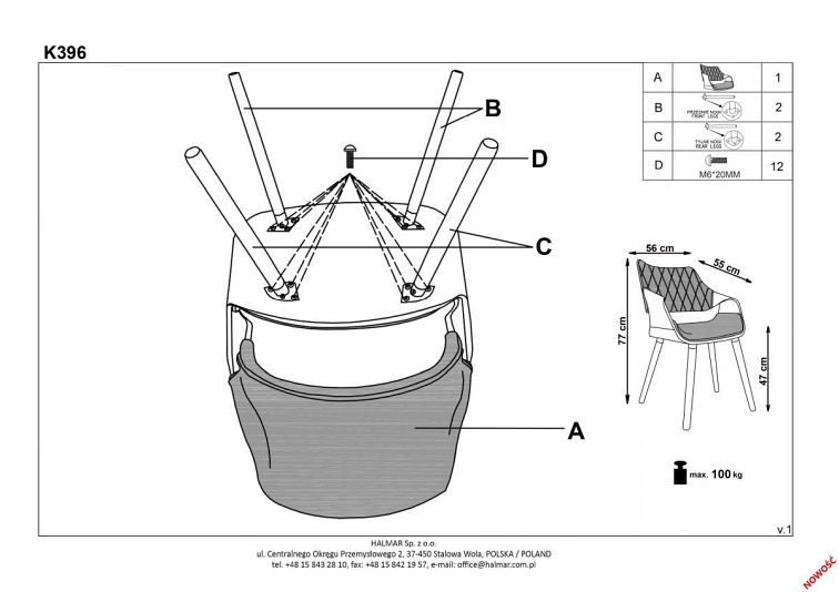 Krzesło K396 Jasny Dąb/Popielaty