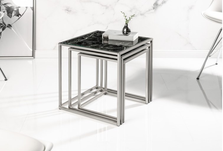 Zestaw Stolików Kawowych ELEMENTS 3 Czarny/Srebrny