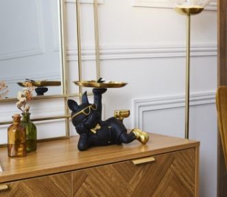 Figurka BULDOG Leżący z Tacą Czarny