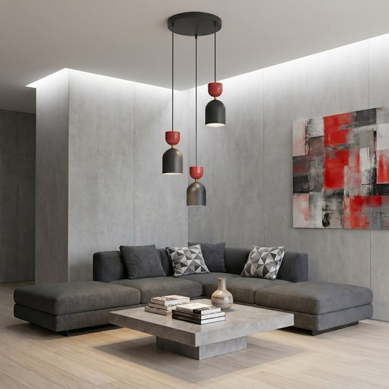 Lampa Wisząca GAUDI 3PREM Czarny/Burgundowy