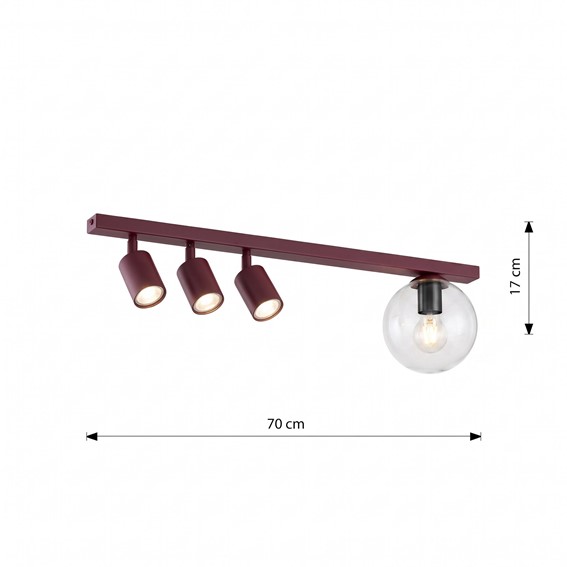 Lampa Sufitowa BASTER 4 Burgundowy/Transparentny