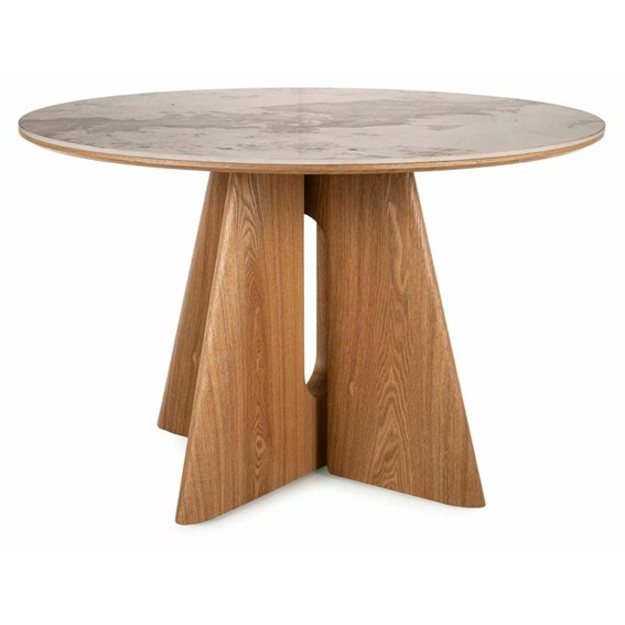 Stół ALZANO Ceramic Fi120cm Biały Połysk/Dąb