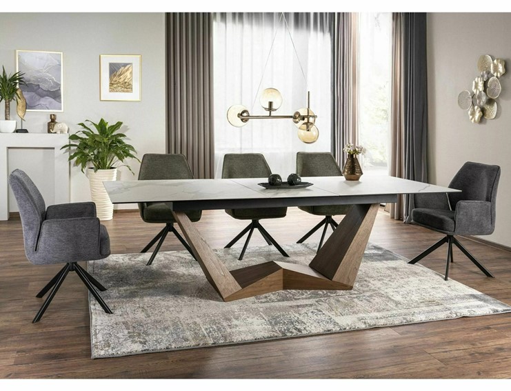 Stół Rozkładany BONUCCI Ceramic (200-250)x98 Biały Mat/Orzech