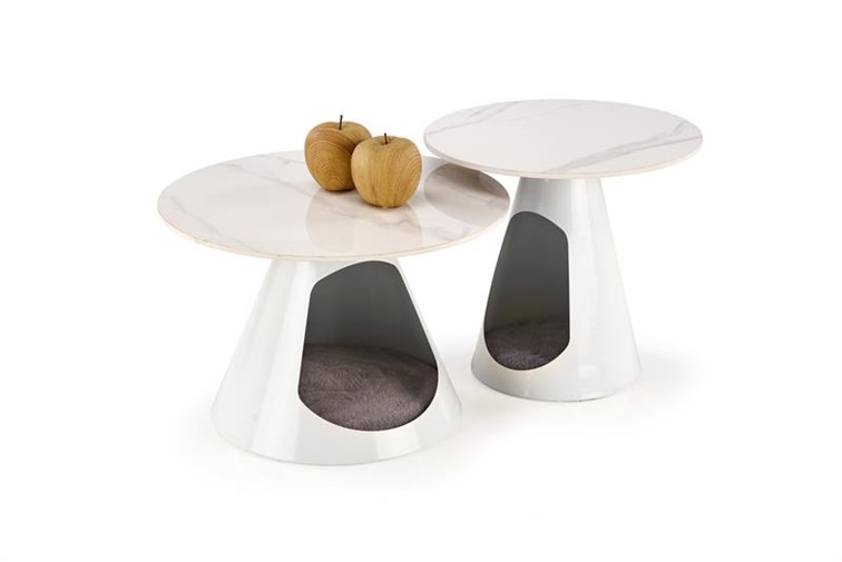 Zestaw 2 Ław OSARIO Biały/Biały Marmur