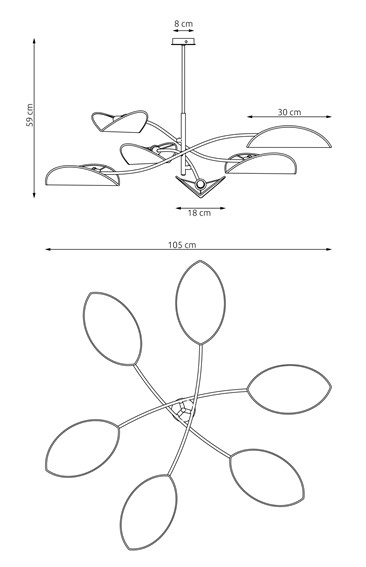 Lampa Sufitowa LOTUS 6 Czarny/Szary