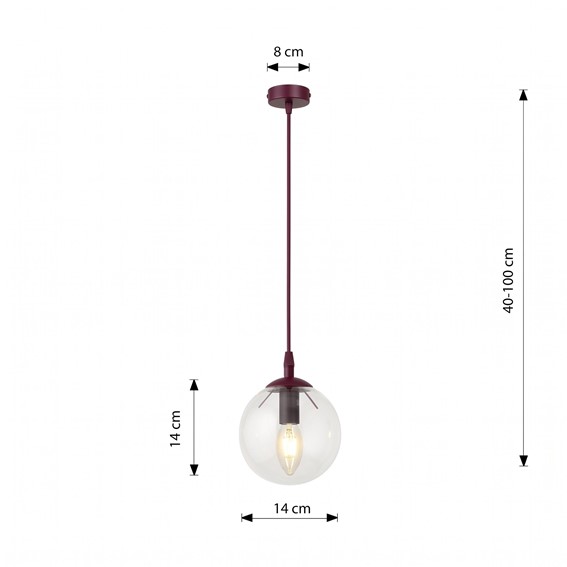 Lampa Wisząca COSMO 1 Burgundowy/Transparentny