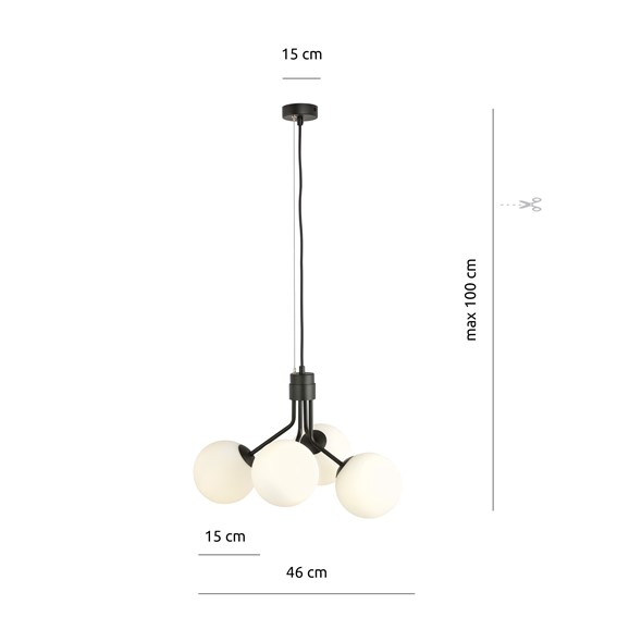 Lampa Sufitowa NOVA 4 Czarny/Opal