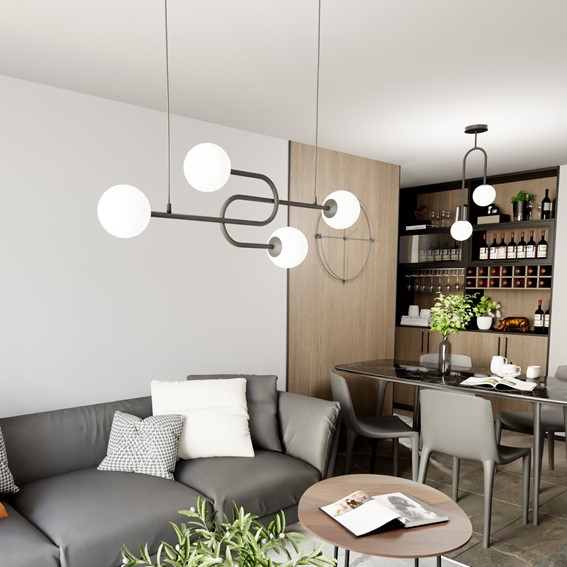 Lampa Wisząca ATRIA 4 Czarny/Opal