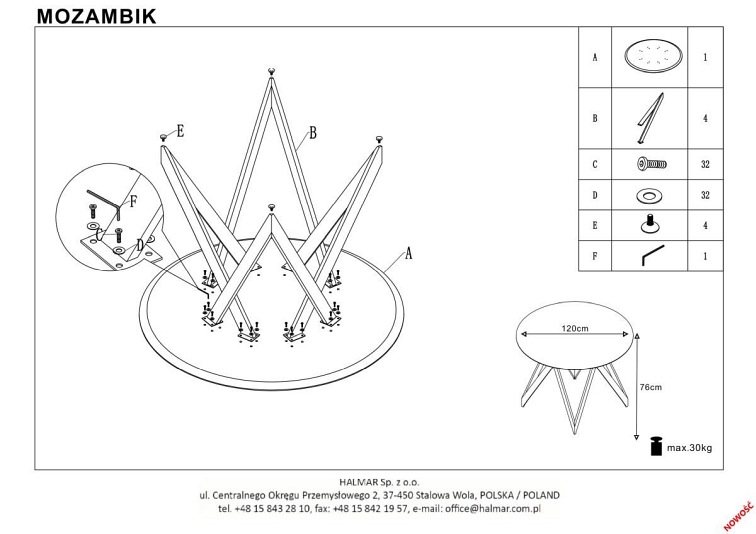 Stół Okrągły Mozambik fi120 Dąb Złoty/Czarny