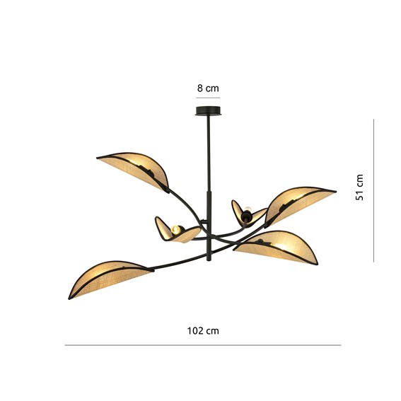 Lampa Wisząca LOTUS 6 Czarny/Naturalny