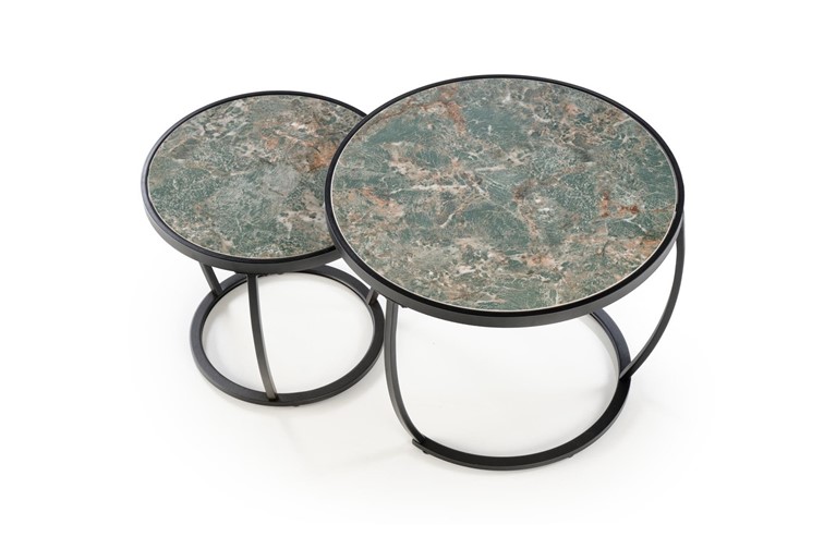 Zestaw 2 Ław INES Czarny/Zielony Marmur