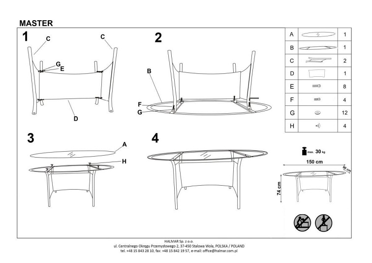 Stół Ogrodowy MASTER 150x90 Czarny/Ciemny Brąz