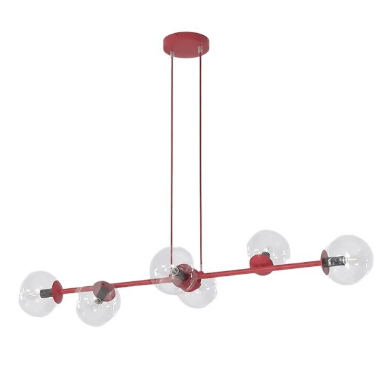 Lampa Wisząca MAGNUS 6 Burgundowy/Transparentny