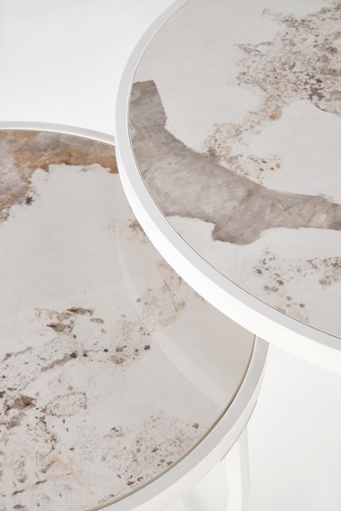 Zestaw 2 Ław INES Biały/Beżowy Marmur