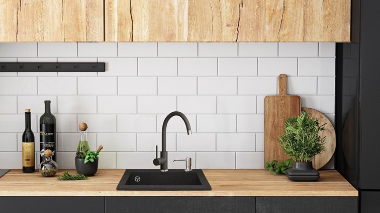 Zlewozmywak Granitowy WEST + Syfon Czarny Metalik