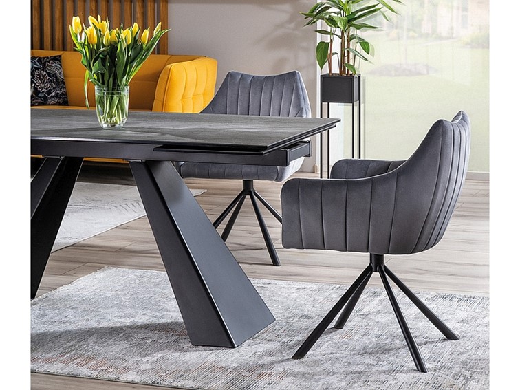 Stół Rozkładany SALVADORE Ceramic (180-260)x90 Szary Marmur/Czarny Mat