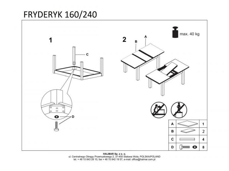 Stół Rozkładany FRYDERYK 160x240 Dąb Craft
