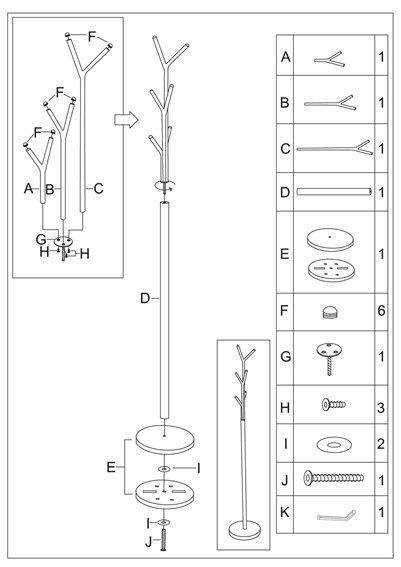 Wieszak LETA 174cm Czarny/Chrom