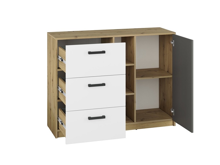 Komoda FINI 06 Biały/Szary/Dąb