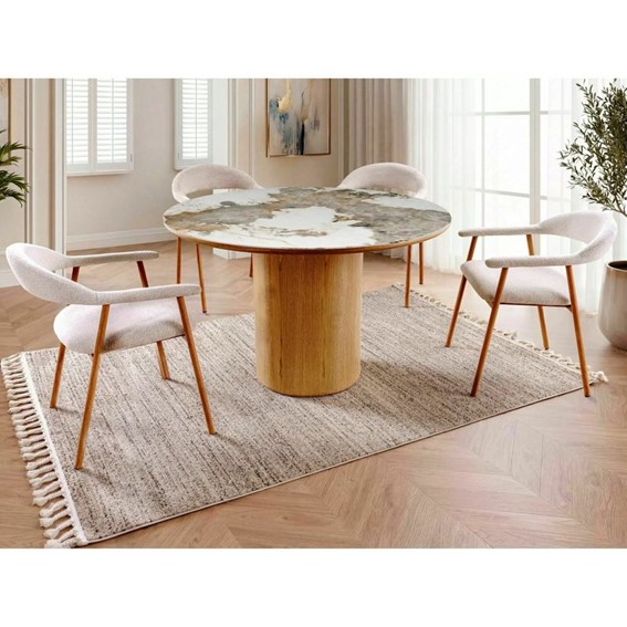 Stół RONDO Ceramic Fi120cm Biały Połysk/Dąb