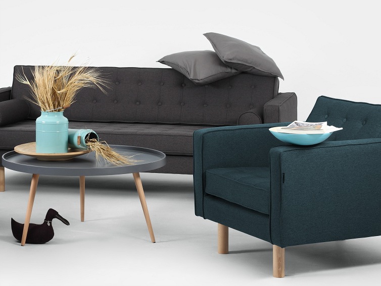 Sofa 3 os. Topic Wood 220x88x80 Stalowy/Naturalny