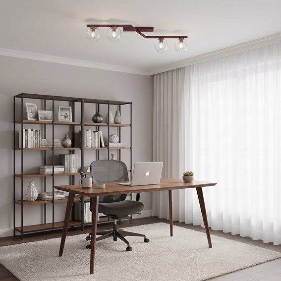 Lampa Sufitowa NATON 4 Burgundowy/Transparentny