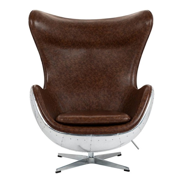 Fotel EGG AVIATOR PU Brązowy/Srebrny