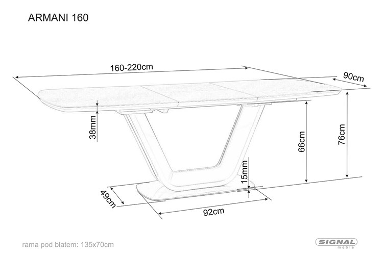 Stół Rozkładany ARMANI Ceramic (160-220)x90 Szary Mat