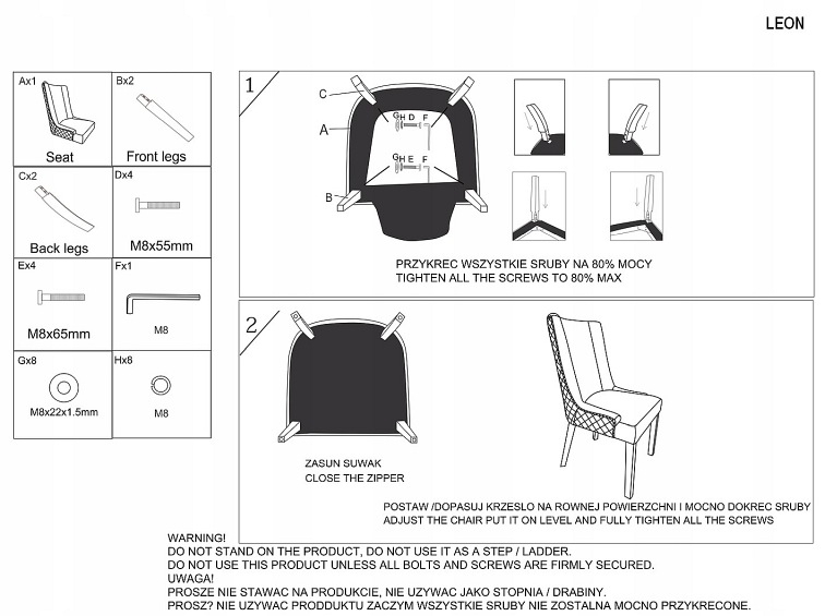 Krzesło LEON Velvet Czarny/Szary