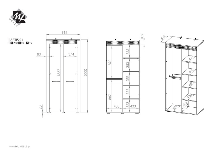 Szafa Artis 01 55x92x200 Dąb Artisan