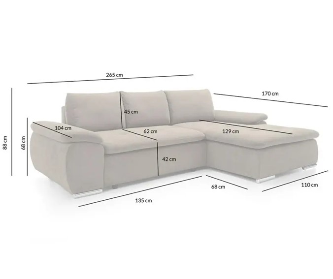 Narożnik BILBAO Beżowy z Funkcją Spania I Grupa Tkanin