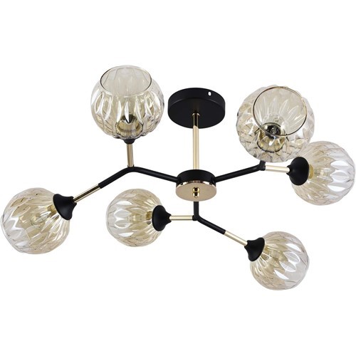 Żyrandol BRIANA 6 Czarny/Złoty/Miodowy/Bursztynowy