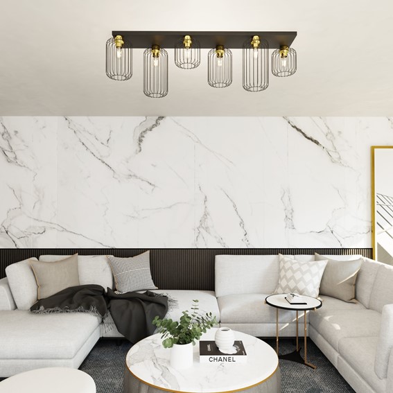 Lampa Sufitowa BARN 6 Czarny/Złoty