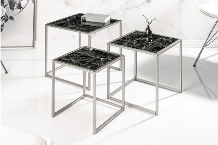 Zestaw Stolików Kawowych ELEMENTS 3 Czarny/Srebrny
