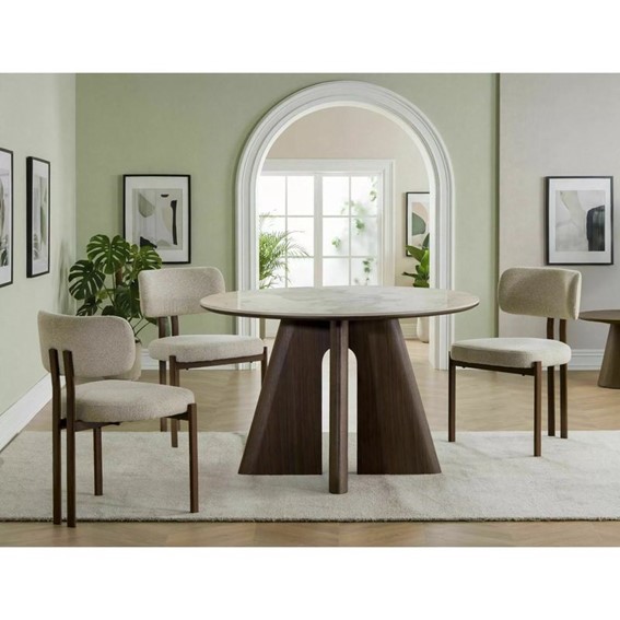 Stół ALZANO Ceramic Fi120cm Biały Połysk/Orzech