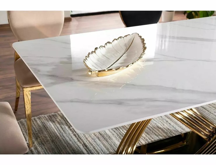 Stół HERMES 90x160cm Ceramiczny Efekt Marmuru / Złoty