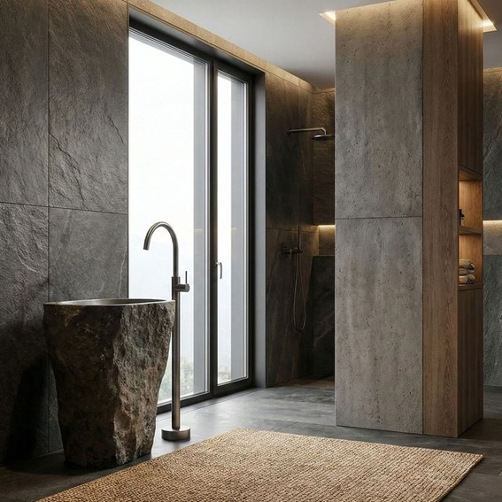 Bateria Umywalkowa Podłogowa LUNGO Tytan