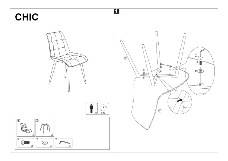 Krzesło CHIC Matt Velvet Czarny/Szary