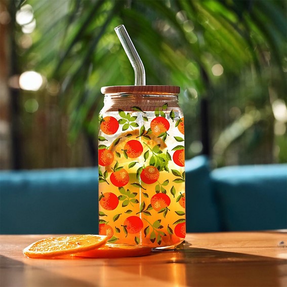 Szklanka z Pokrywką i Słomką SOLEO Pomarańcze