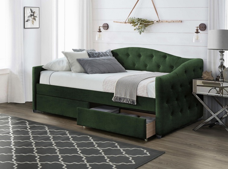 ALOHA łóżko z szufladami ciemny zielony velve