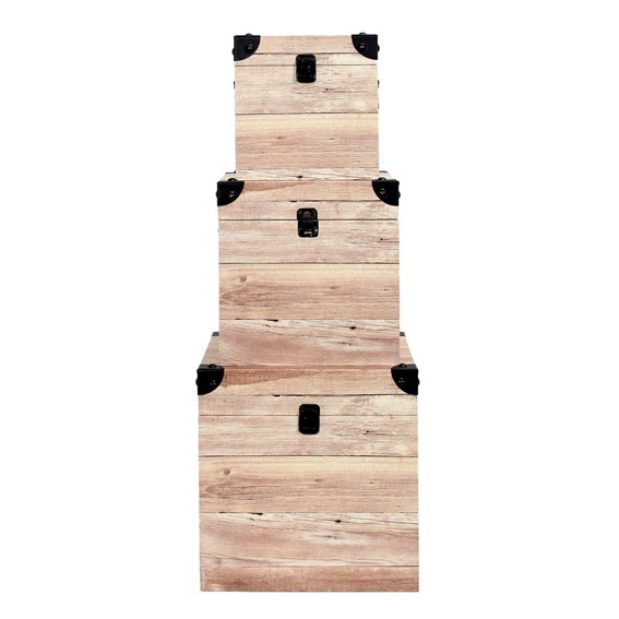 Zestaw 3 Skrzynek do Przechowywania z Efektem Drewna