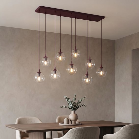 Lampa Wisząca COSMO 9 Burgundowy/Transparentny