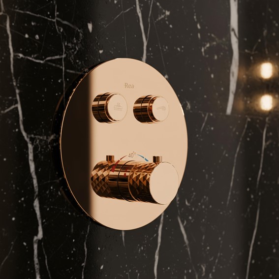 Zestaw Natryskowy Podtynkowy LUNGO DIAMOND + BOX z Termostatem Miedź