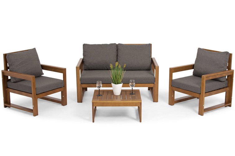 Zestaw Ogrodowy MALTA 4-Osobowy ze Stolikiem Brązowy/Grafitowy