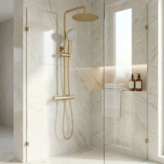 Zestaw Natryskowy z Termostatem LUNGO Złoty Szczotkowany