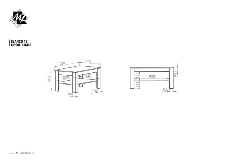 Ławostolik BLANCO 12 Sosna Śnieżna/New Grey