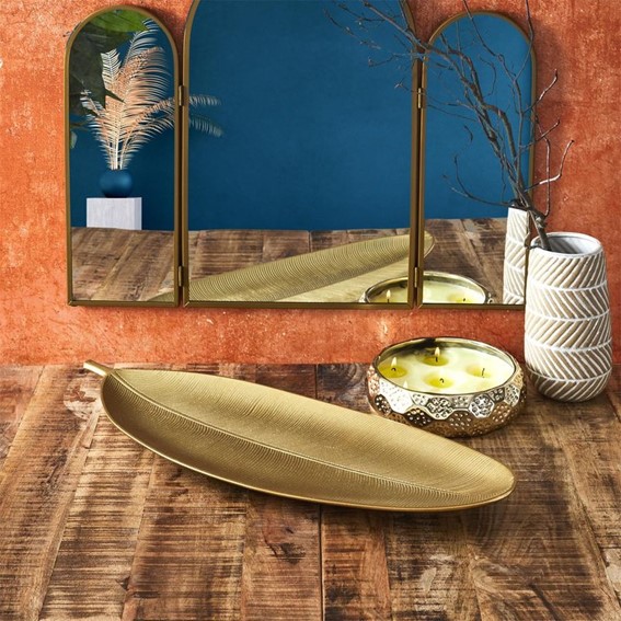 Taca Dekoracyjna LIŚĆ 59cm Złoty